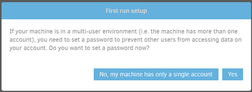 Duplicati First Run Setup Popup
