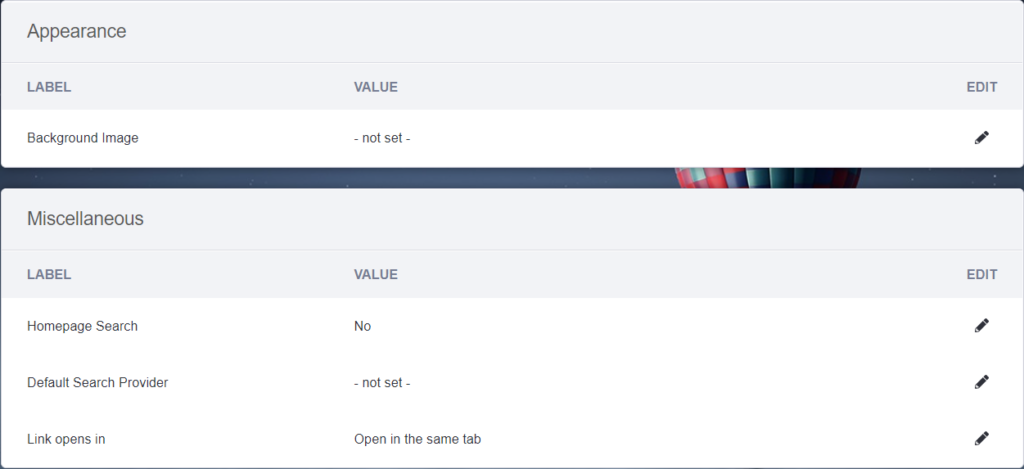 Heimdall Settings Page