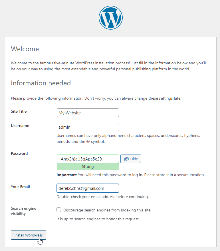 WordPress Welcome Setup Screen