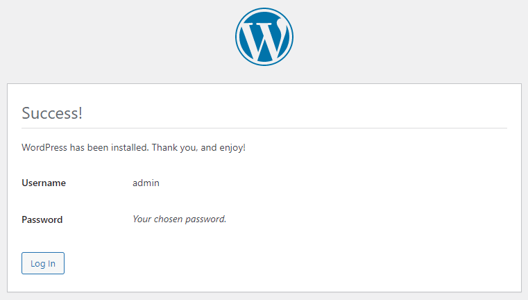 WordPress Installation Success Screen