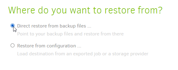 Duplicati Restore Option Selection