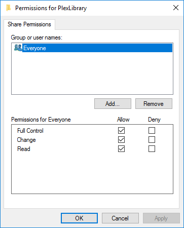 Windows Share Permissions Configuration