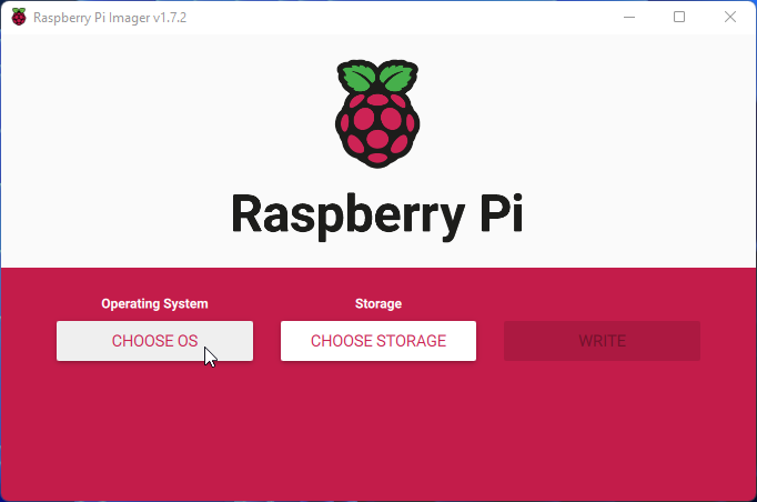 Raspberry Pi Imager Initial Interface