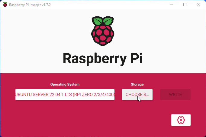 Raspberry Pi Imager Choose Storage Button