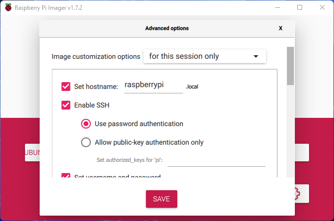 Raspberry Pi Imager Hostname and SSH Configuration