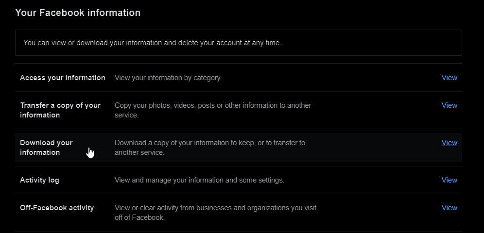Download your information