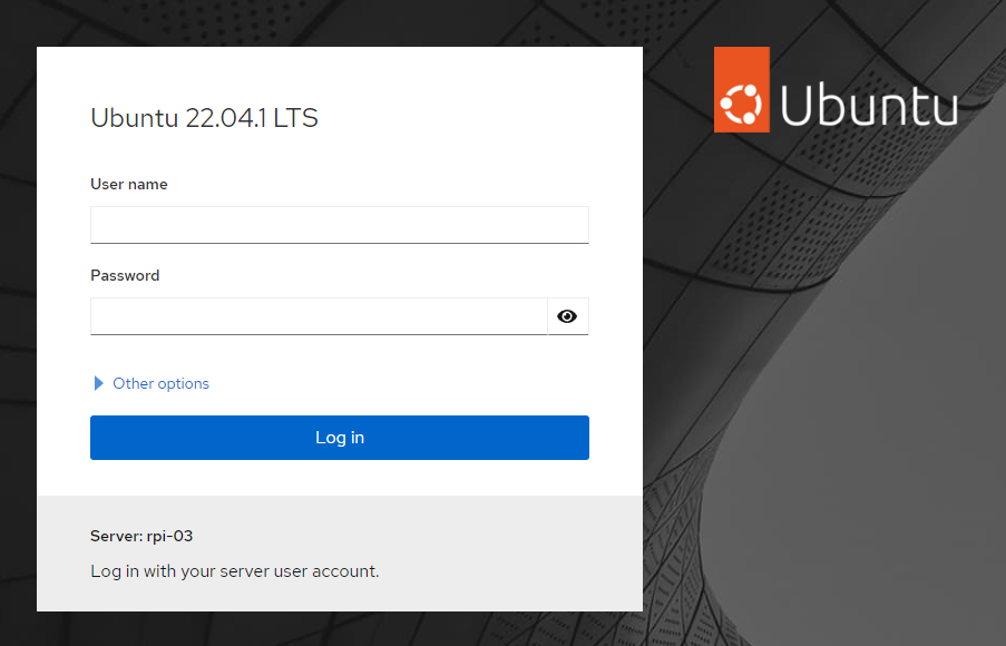 Cockpit Web Interface Login Screen