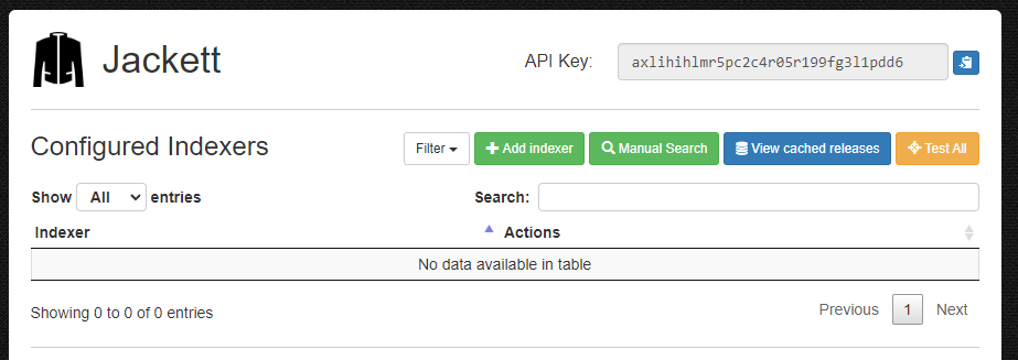 Jackett Main Configuration Page