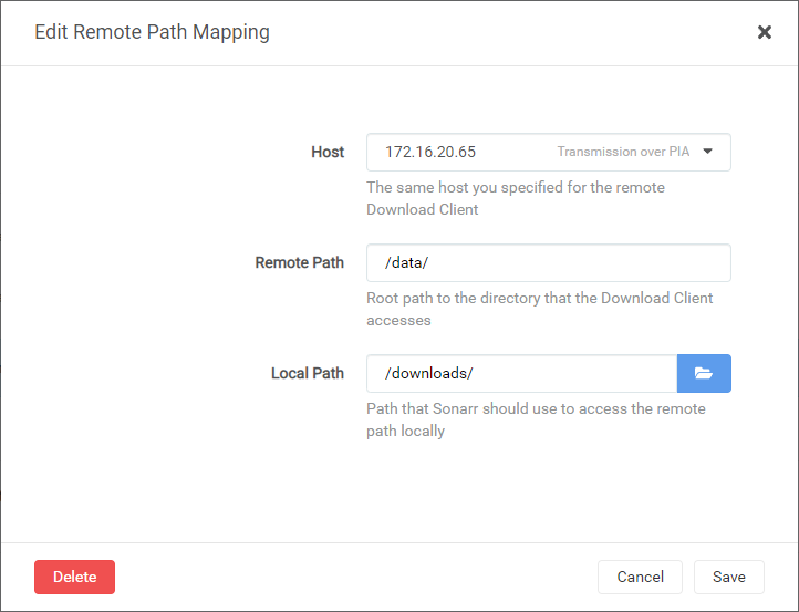 Radarr Remote Path Mapping Configuration