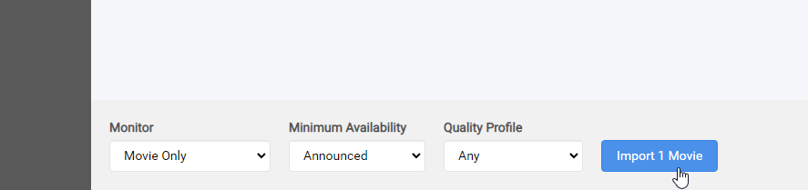 Radarr Library Import Page with Movies Listed