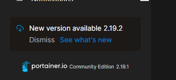 Portainer Dashboard New Version Available Notification