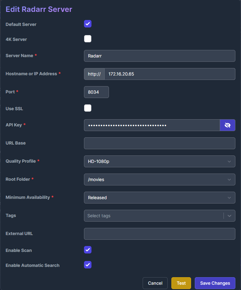 Overseerr Radarr Configuration