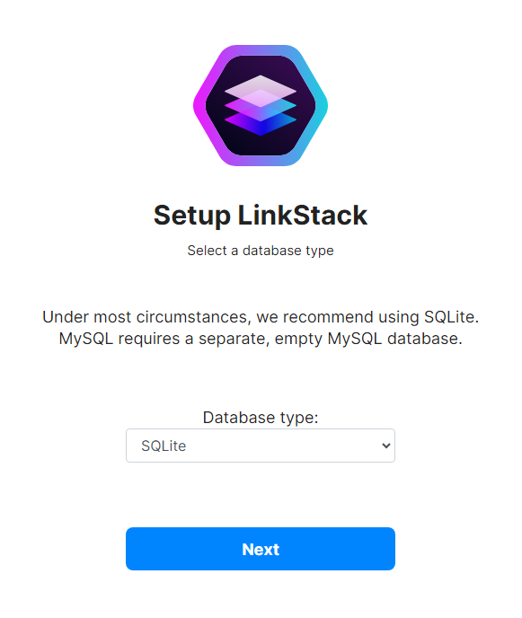 LinkStack Database Selection
