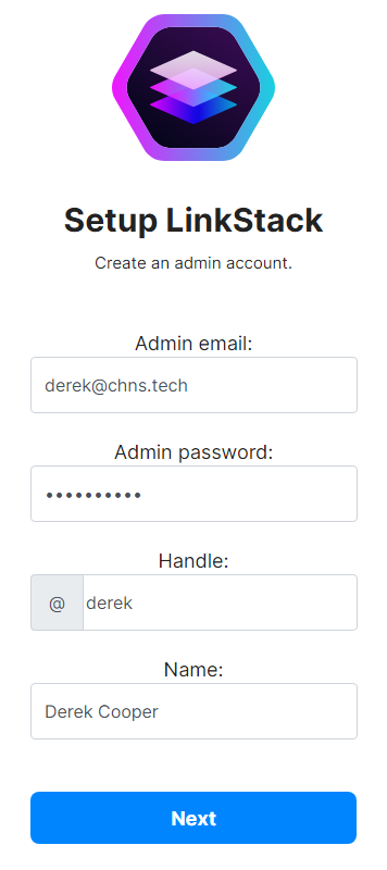 LinkStack Admin Account Information