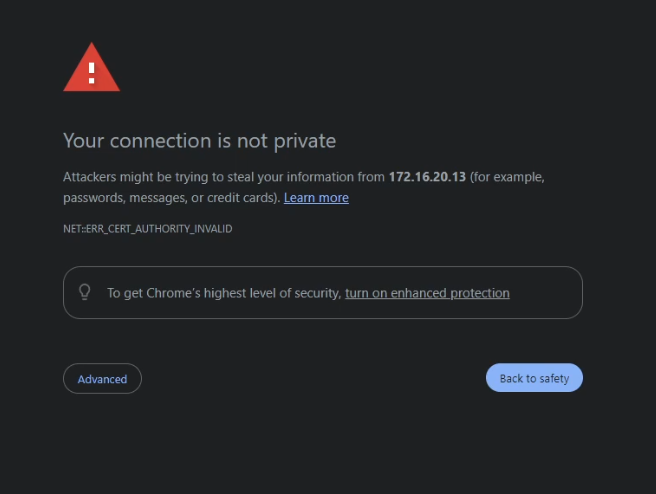 Browser Connection Not Private Warning