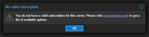 Proxmox No Valid Subscription Notification
