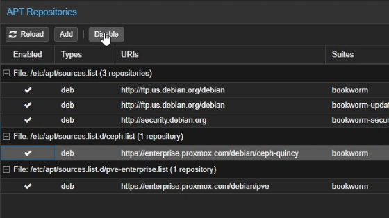 Proxmox Disable Enterprise Repositories