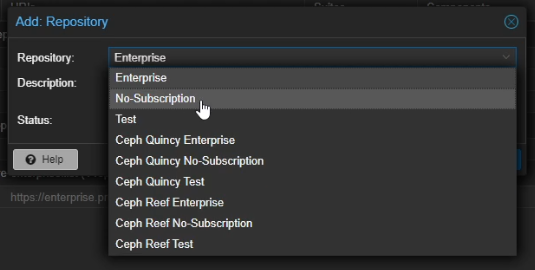 Proxmox No-Subscription Repository Selection