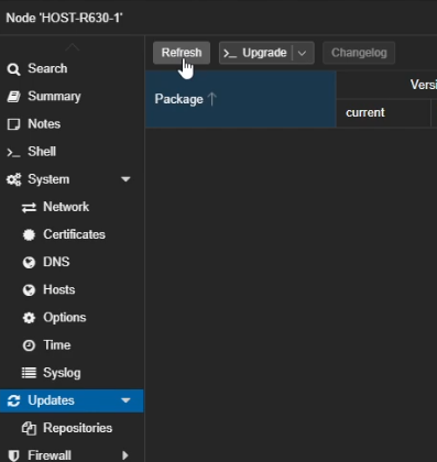 Proxmox Updates Refresh Button