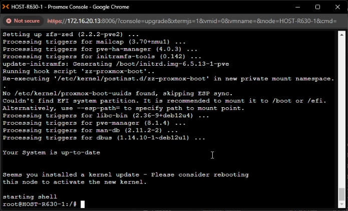 Proxmox System Up-to-Date Message