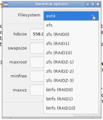 Proxmox Filesystem Dropdown Menu