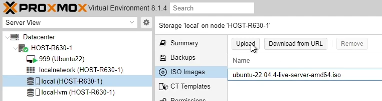 Proxmox ISO Images Upload Button