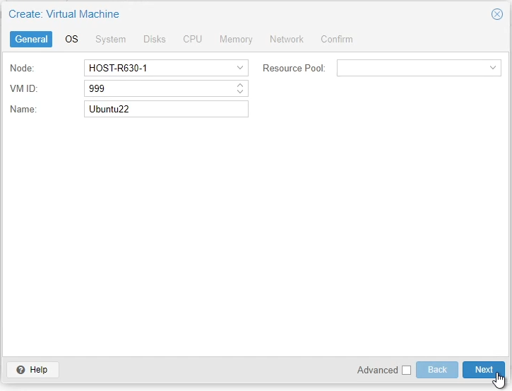 Proxmox Linux VM General Settings
