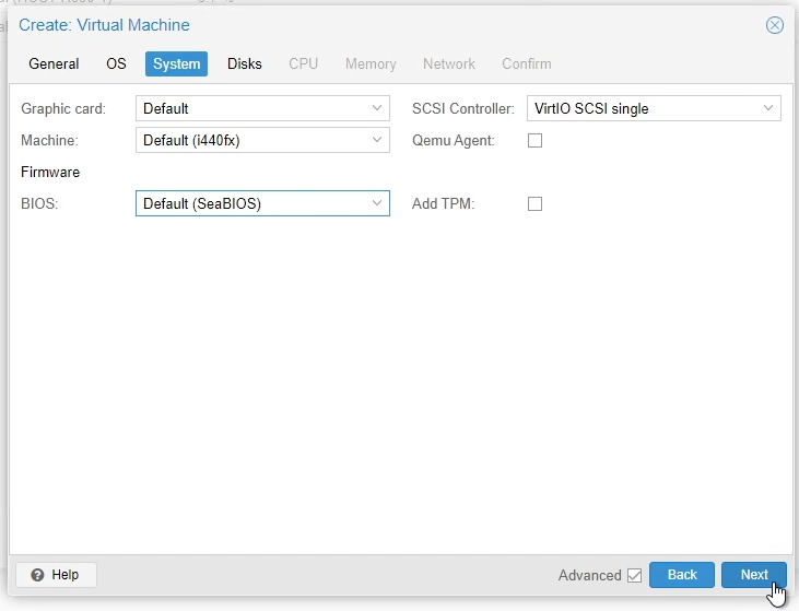 Proxmox Linux VM System Settings
