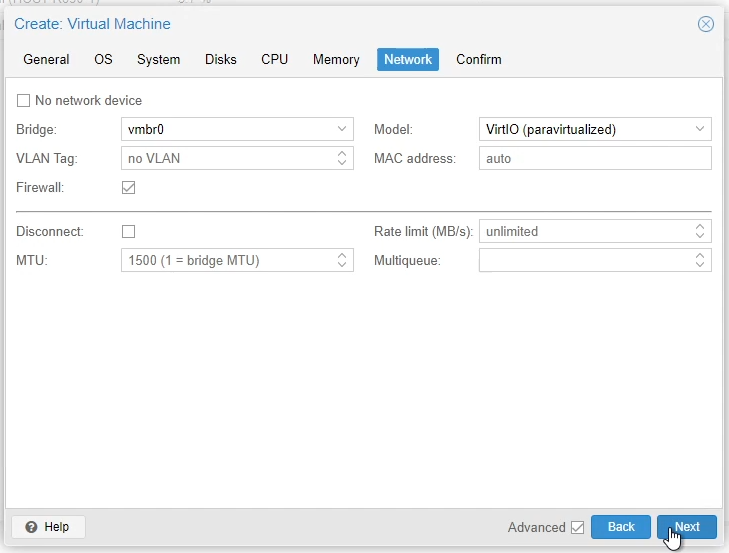 Proxmox Linux VM Network Settings