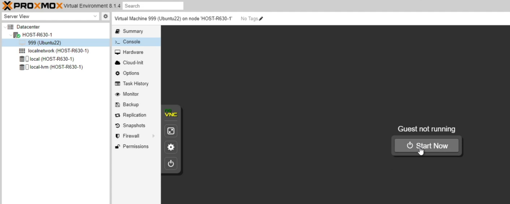 Proxmox Linux VM Console Start Now