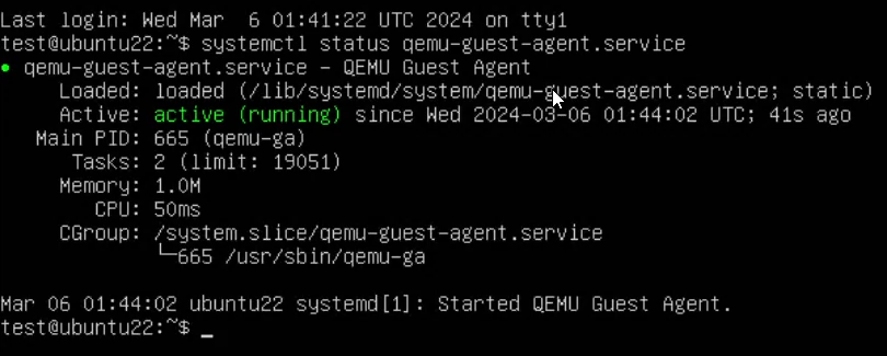 QEMU Guest Agent Service Status Output