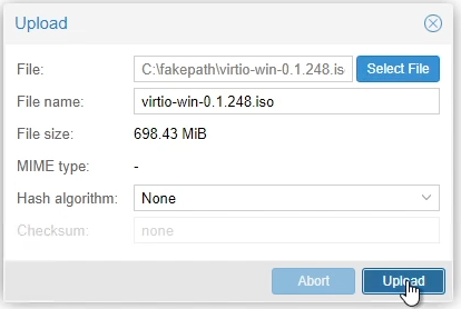 Proxmox Upload VirtIO ISO