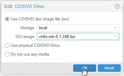Proxmox Select VirtIO ISO Image