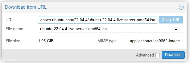 Proxmox Download from URL Dialog