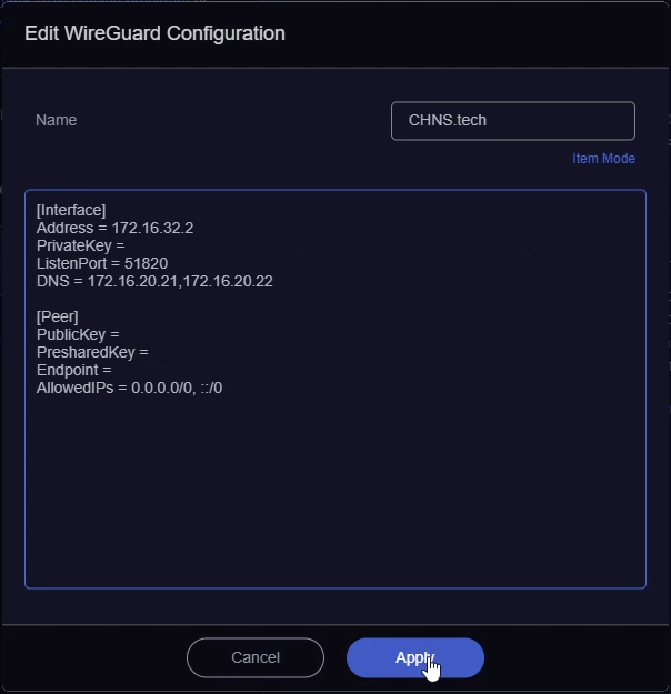WireGuard Configuration Input