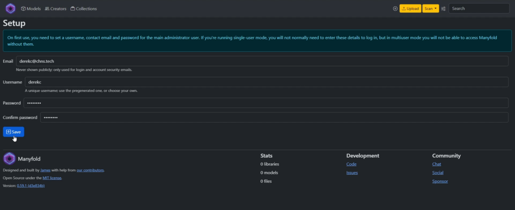 Manyfold Setup Screen