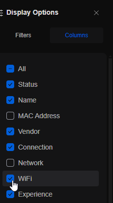 UniFi Columns Tab WiFi Checkbox