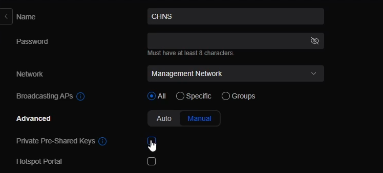 UniFi SSID Name and PPSK Checkbox