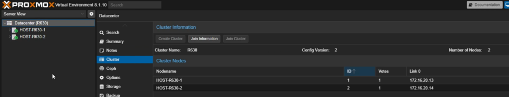 Proxmox Cluster View with Both Hosts