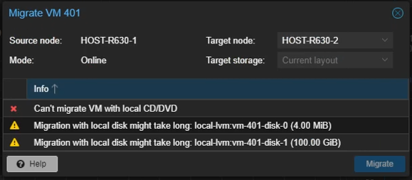 Proxmox CD DVD Migration Error