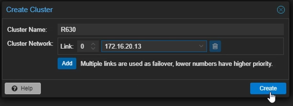 Proxmox Create Cluster Dialog
