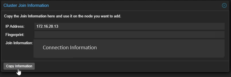 Proxmox Join Information Popup