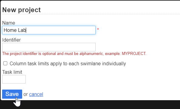 Kanboard Create Project Form