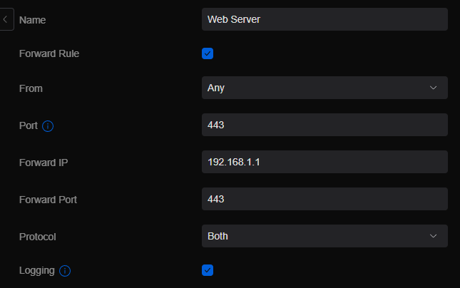 Unifi Port Forwarding Rule Example