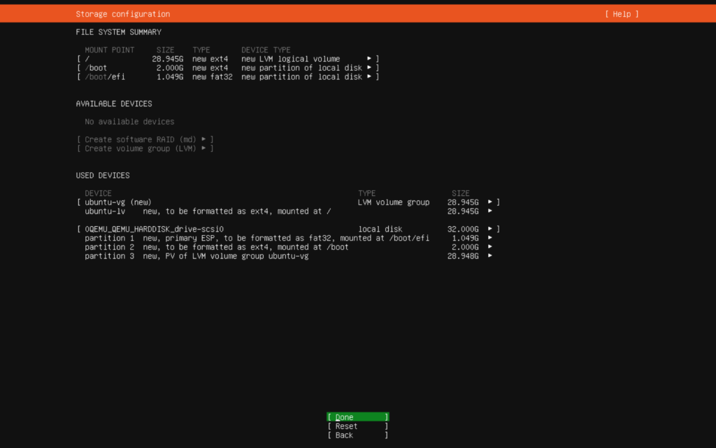 Final Storage Configuration Screen