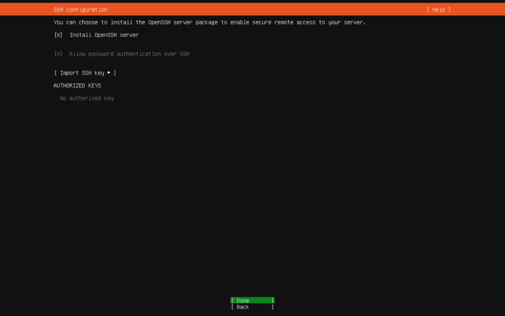 SSH Configuration Screen