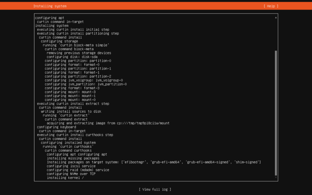 System Installation Progress Screen