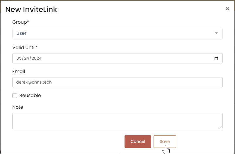 Tandoor Recipes Invite Creation Form