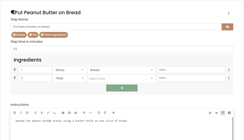 Tandoor Recipes Steps Builder