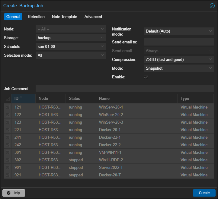 Proxmox Create Backup Job Configuration